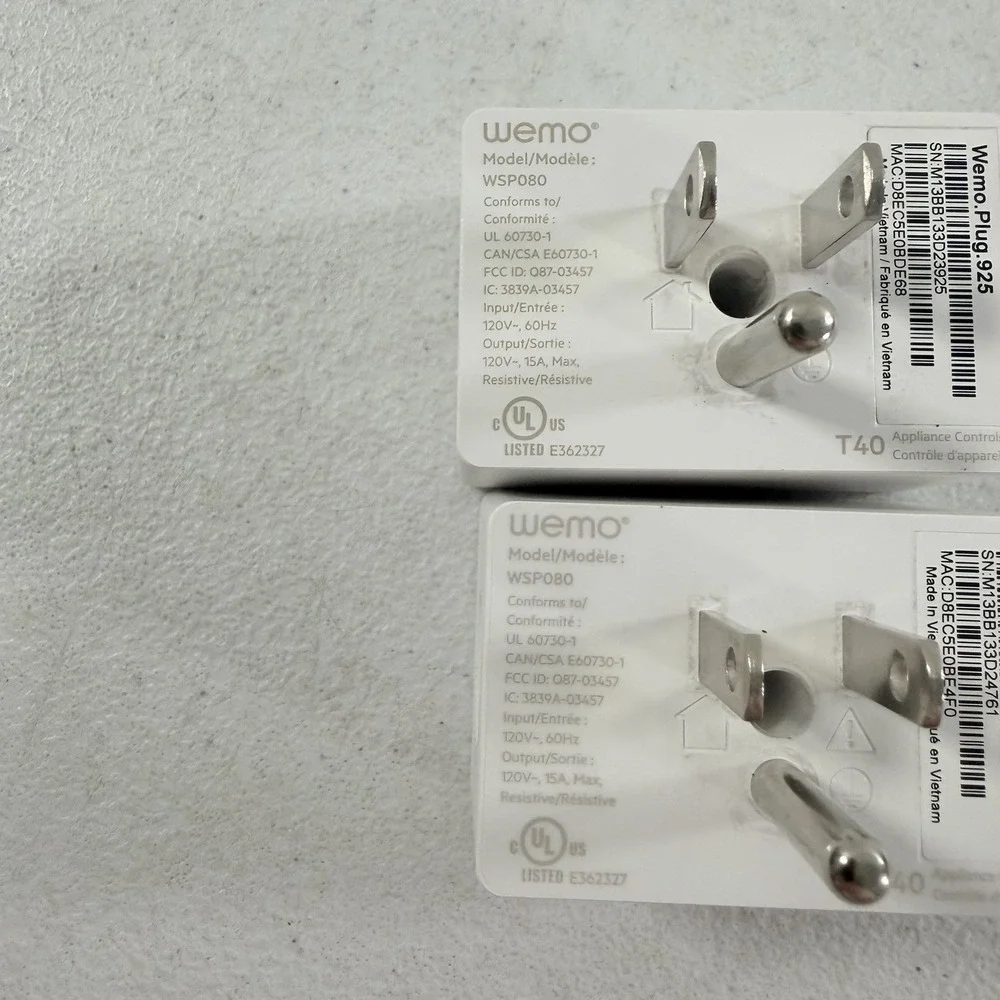 Lot Of 2 WeMo WiFi Smart Plug WSP080 For Apple HomeKit Alexa & Google Assistant